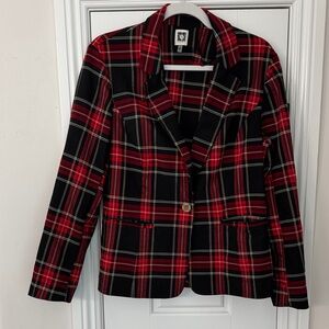 Anne Klein Red and Black Plaid Blazer